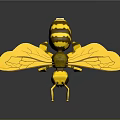 Yellow Bee 3D Rendering With Detailed Wings And Striped Body On Dark Background