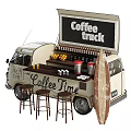 Vintage Coffee Truck With Bar Stools Surfboard Decor And Beverage