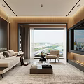 Modern Living Dining Room Interior With Sofa Coffee Table Fireplace And Floor To Ceiling Window