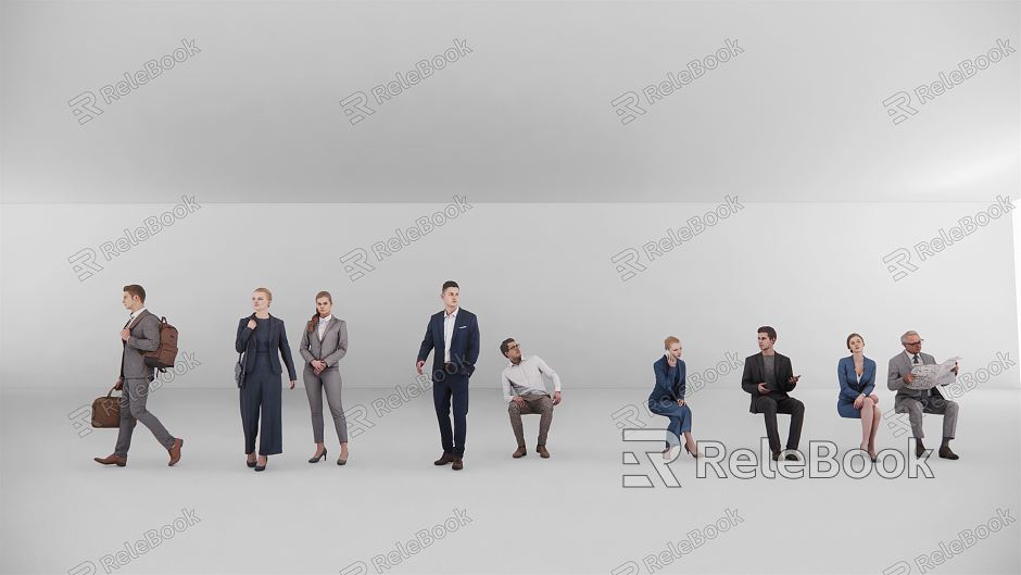 Modern multi-person business office figure standing posture figure sitting posture figure leisure man woman model