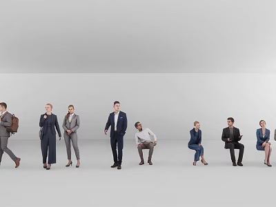 Modern multi-person business office figure standing posture figure sitting posture figure leisure man woman 3d model