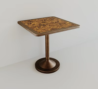 Elegant Square Top Side Table With Wooden Pattern And Round Base 3d model