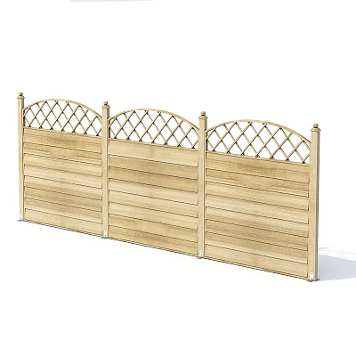 Decorative Wooden Garden Fence With Three Sections And Lattice Top Design In Light Wood Color 3d model