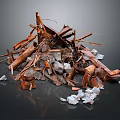 Pile Of Rusty Scrap Metal And Stone Debris With Broken Pieces