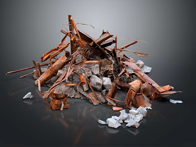 Pile Of Rusty Scrap Metal And Stone Debris With Broken Pieces 3d model