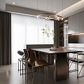 Elegant Modern Restaurant Interior With Dining Table Chairs Cabinets Pendant Lights And Green Plant