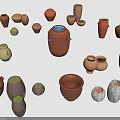 Green Plants Thriving in Various Colored Terracotta Clay Pots Arrangement