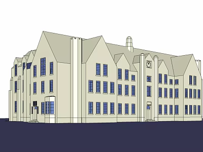 Traditional Office Building With Gabled Roofs Symmetrical Design And Numerous Windows 3d model
