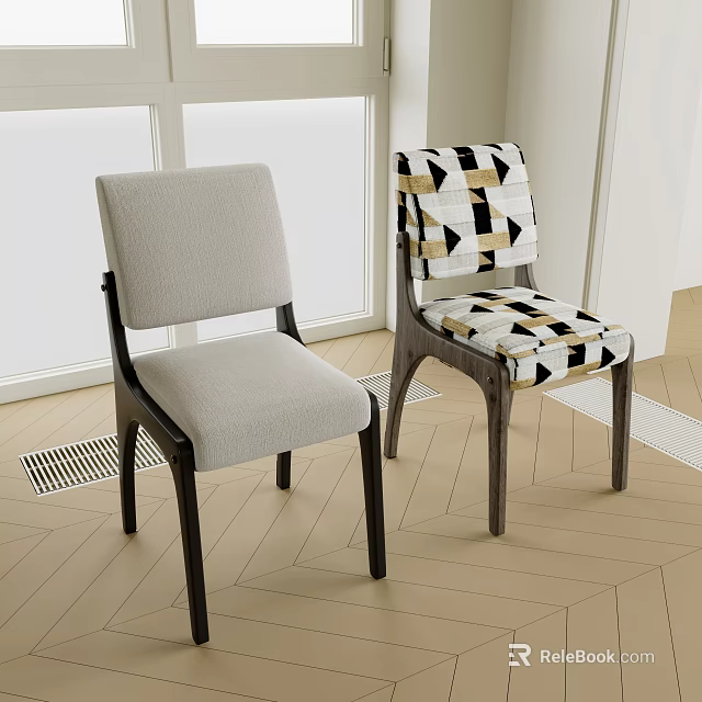 Modern Single Accent Chairs With Neutral Gray Upholstery Geometric Pattern And Wooden Legs 3d model 