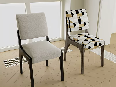 Modern Single Accent Chairs With Neutral Gray Upholstery Geometric Pattern And Wooden Legs 3d model