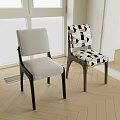 Modern Single Accent Chairs With Neutral Gray Upholstery Geometric Pattern And Wooden Legs