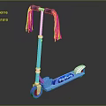 Kids Blue Scooter with Green Tassels on Handlebar Fun Children Outdoor Play Design