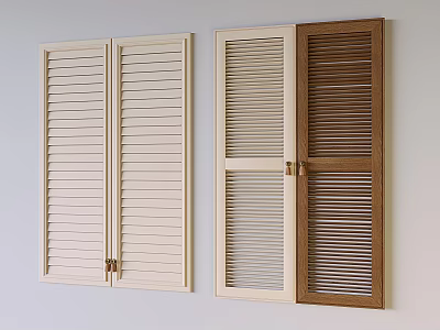 Stylish Wardrobe Doors With Louvered Design Multiple Colors White Light and Dark Brown Gold Hinges 3d model