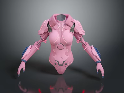 Pink Humanoid Mechanical Armor Suit With Robotic Arms And Sleek Design Features 3d model