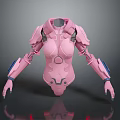 Pink Humanoid Mechanical Armor Suit With Robotic Arms And Sleek Design Features 3d model
