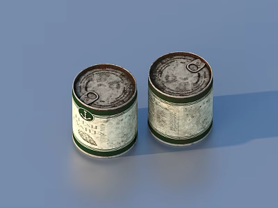 Vintage Metal Food Cans With Pull Tabs And Green Labels For Kitchen Storage 3d model