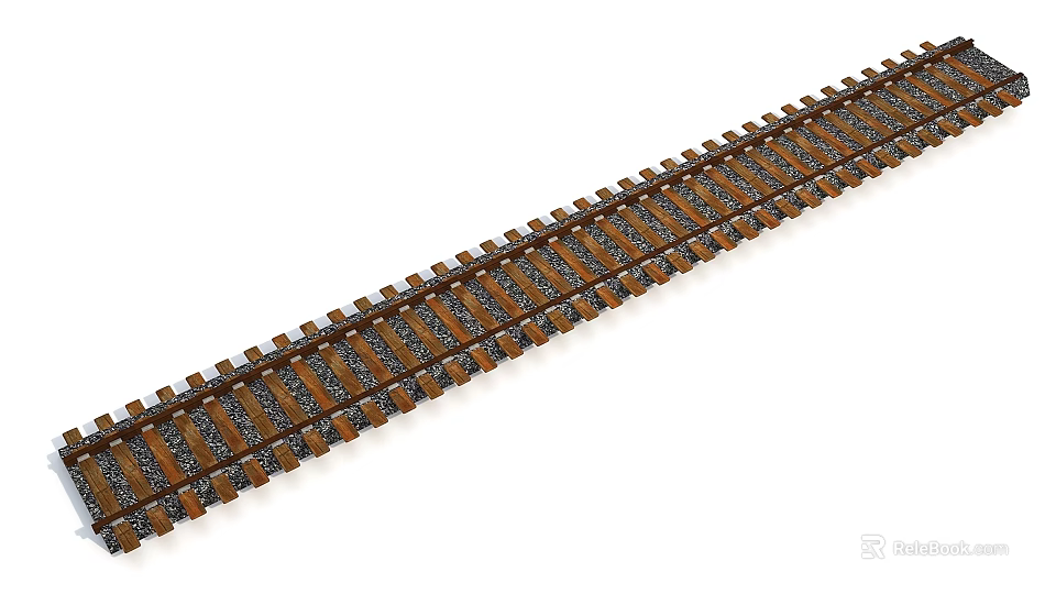 Railroad Track Road Infrastructure With Steel Rails Wooden Sleepers And Gravel Ballast 3d model 