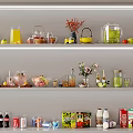 Assorted Drinks with Glass Jars Pitchers Bottles and Fresh Fruits on Shelves