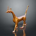 Golden Mythical Creature Sculpture With Horned Head Curved Tail And Clawed Feet