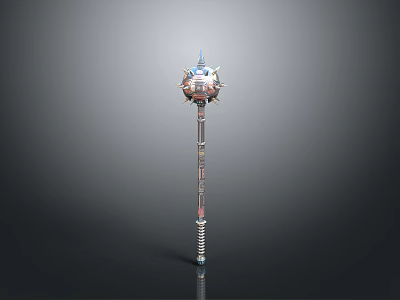 Ornate Long Shaft Weapon Featuring Intricate Decorative Head And Colorful Accents 3d model
