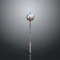 Ornate Long Shaft Weapon Featuring Intricate Decorative Head And Colorful Accents