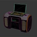 Contemporary Office Appliance with Laptop Control Panel Green Lights Speakers and Silver Black Yellow Accents