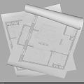 Rolled Architectural Blueprints Featuring Detailed Floor Plans On White Paper Sheets