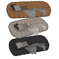 Two Seater Sofa in Brown Gray Black with Tufted Design and Pillows Blankets