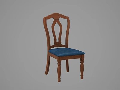Classic Wooden Dining Chair With Blue Velvet Seat And Ornate Backrest Design 3d model