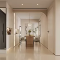 Modern Living Dining Room Interior With Beige Sofa Round Decorative Lights And Green Plants