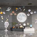 Celestial Themed Lighting Combinations With Planetary Moon Pendant Lights In Modern Gray Wall Decor Setting