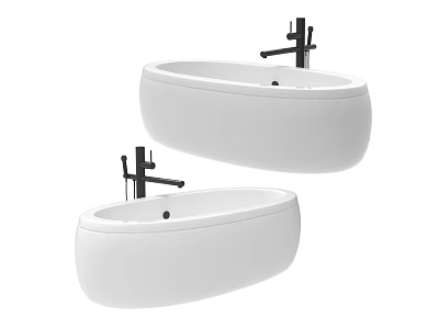 Two White Bathtubs with Black Faucets Modern Design for Bathroom Interior 3d model