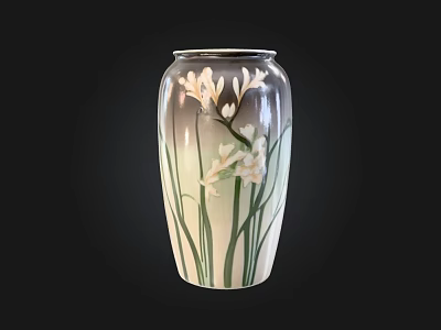 Elegant Ceramic Vase With White Flowers And Green Leaf Decorative Patterns 3d model