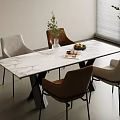 Modern Rectangular Marble Dining Table With White And Brown Chairs In Bright Living Space 3d model