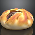 Golden Brown Baked Bun With Sesame Seeds And Open Top Filling On Black Background