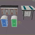 Portable Toilets Blue Green With Public Restroom Buildings Brown Gray Door White Green Striped Roof