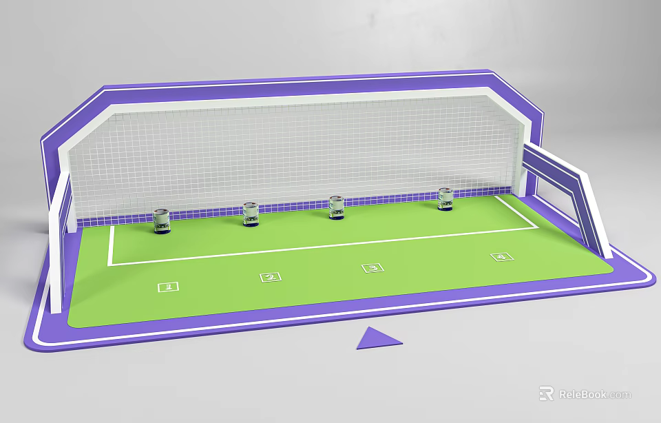Vibrant Interactive Zone With Purple Frame Green Floor Number Markers Arrow And Cylindrical Devices 3d model 