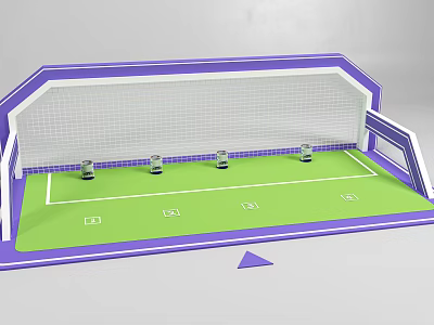 Vibrant Interactive Zone With Purple Frame Green Floor Number Markers Arrow And Cylindrical Devices 3d model