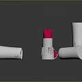 Woman Displaying White Cylindrical Objects With Red Accents On Dark Surface 3d model