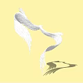 White Swan Sculpture Carving with Intertwined Necks and Wings on Yellow Background and Cast Shadow