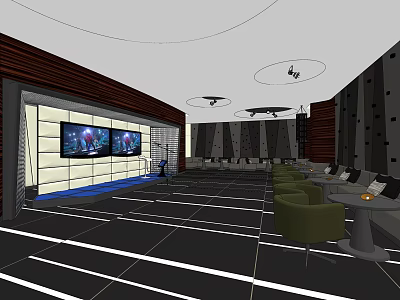 Modern KTV Lounge Interior Design With Large Screens Comfortable Seating And Lighting 3d model