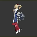 Game Movie Character in Blue White Kimono Star Patterns Blonde Hair Gold Belt Three Swords