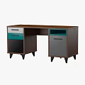 Modern Wooden Desk With White Teal Black Gray Drawers And Cabinet