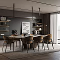 Modern Restaurant Interior Design With Dining Table Chairs Pendant Lights And Large Window 3d model