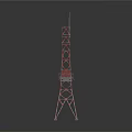 Detailed Red Metal Tower Model Featuring Grid Structure Base And Top Antenna