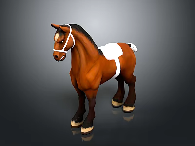 3D Rendered Brown Horse Model With White Patch And Bridle Standing On Smooth Surface 3d model