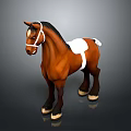 3D Rendered Brown Horse Model With White Patch And Bridle Standing On Smooth Surface