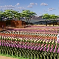 Modern Flower Sea Tulip Flower Field Park Landscape Romantic Flower Sea Internet Celebrity Tourist Attractions Landscape Wooden Plank Road Dutch Cart 3d model