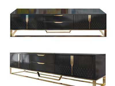Elegant Modern Black TV Stand With Gold Accents Drawers And Metal Legs 3d model