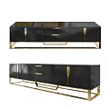 Elegant Modern Black TV Stand With Gold Accents Drawers And Metal Legs